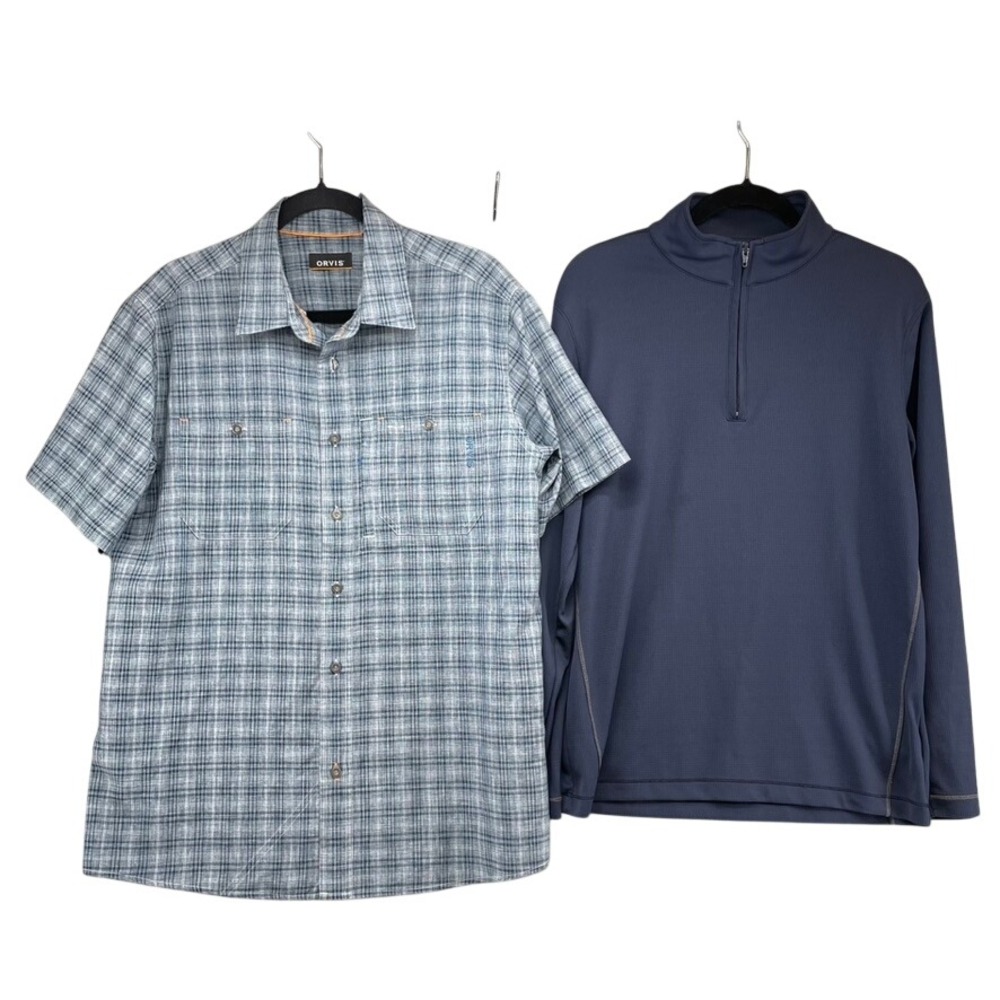 Orvis Brooks Brothers Shirt Pullover Men‎ Medium Blue Plaid Quarter Zip Bundle